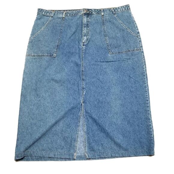 VINTAGE Covington Light Wash Midi Denim Skirt 22 - Picture 1 of 8